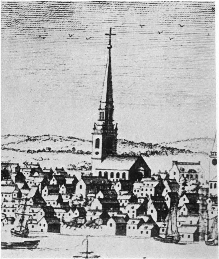 Old drawing of the Old North Church in Boston