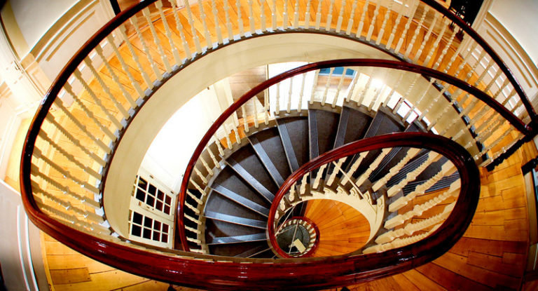 Spiral staircase inside the Old State House in Boston