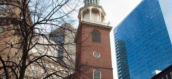 Street view of the Old South Meeting House in Boston