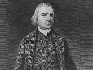 Engraving of Samuel Adams in the Old South Meeting House