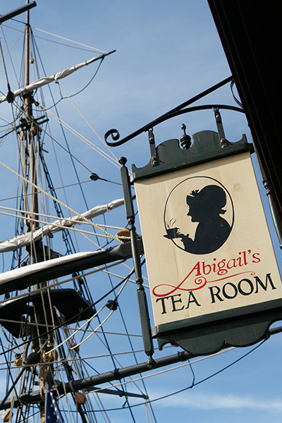 abigails tea room sign outside of the boston tea party ships and museum