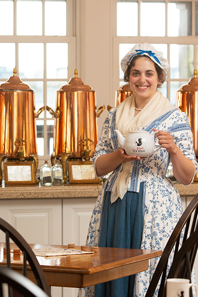re enactor inside abigails tea room at the boston tea party ships and museum